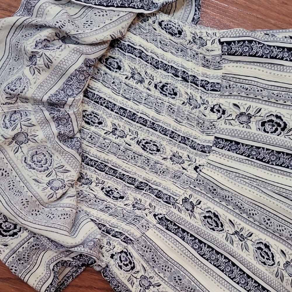 American Eagle Blue White Floral Jumpsuit Ruffle Bodice Strapless Girlhood-Core - Picture 14 of 16